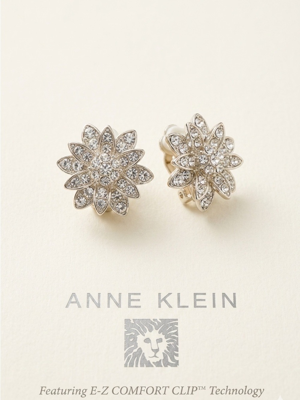 Anne Klein Rhinestone Silver Clip-On Earrings 3008